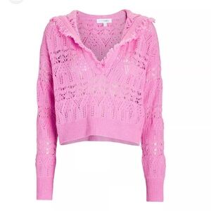 Intermix Oona Pink cashmere blend hoodie  pointelle Knit Women's Sweater Sz XL